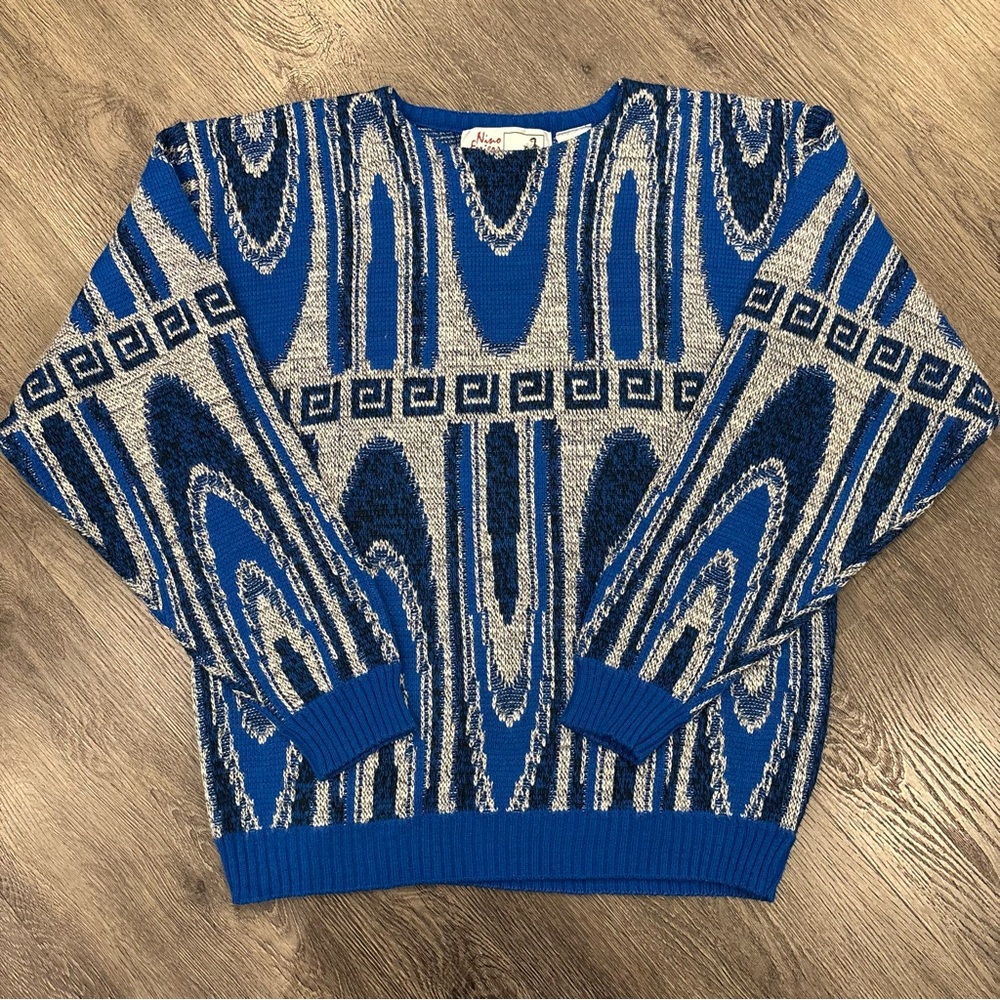 Vintage Nino Foriero Sweater, Men’s Large, Blue Aztec